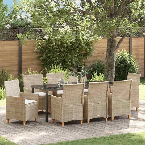 Garten Essgruppe 9 pcs Beige Poly-Rattan