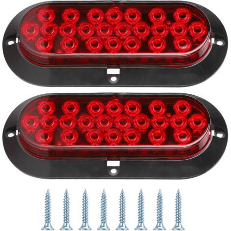 BUNTHAUS Lot de 2 feux arrière de freinage ovales rouges 6 pouces 24 LED, feux arrière étanches pour remorques de camions 12 V