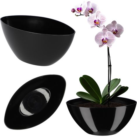 KADAX Blumentopf, oval, 38 x 14 cm, Schwarz (1/5)