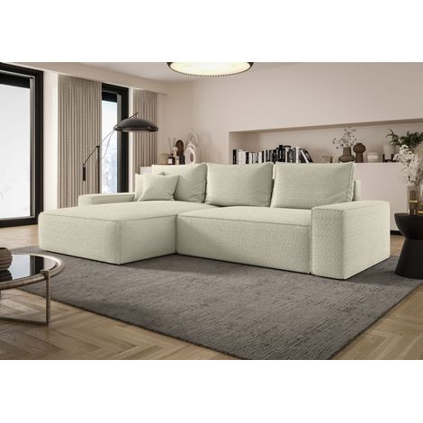 Ecksofa Schlafsofa Sofa WALKEN Stoff Quelle Ecru Ottomane Links (1/4)