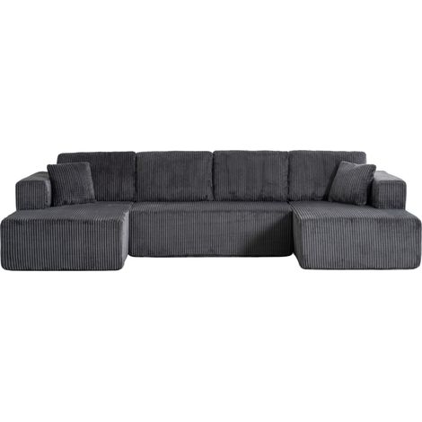 Divano a U in velluto a coste grigio 332 x 156 x 88 cm con chaise longue, senza montaggio (1/5)