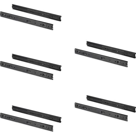 Emuca Lot de 5 jeux de Coulisses pour tiroirs, roulement à billes, hauteur 45mm, profondeur 250mm, sortie totale, Noir