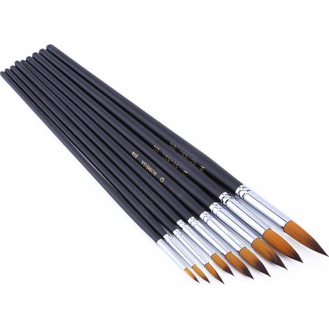 Ensemble de 9 Pinceaux Artistiques en Nylon avec Manche Long en Bois pour Peinture Acrylique, Huile et Aquarelle (1/2)