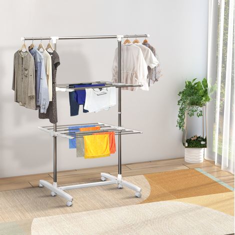 Tendedero de torre plegable de 2 niveles, 83-136,5 cm, 15 kg OKMYHOME (1/5)