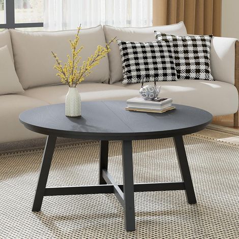 Table Basse Ronde 91,5 cm en Bois Noir, Pieds Métalliques Réglables (1/5)