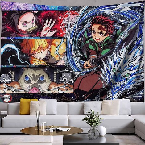 Tapisserie murale Demon Slayer, décoration murale pour chambre ou salon, 150 x 130 cm
