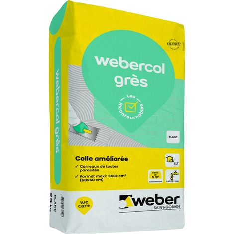 Weber Saint-Gobain Colle pour faïence et grès 25kg,  Gris, mortier,Webercol grès