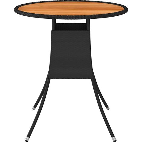 vidaXL Garden Dining Table Black Ø 70 cm Poly Rattan and Solid Acacia Wood