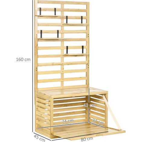 Banc de jardin avec treillis et 4 étagères en bois à fermeture magnétique, 80 x 45 x 160 cm (1/5)