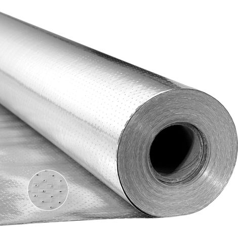 VEVOR Rollo de Aislamiento Reflectante Doble, Barrera Radiante de Tejido Perforado, 76,2 m x 1,22 m x 0,15 mm, Lámina de Aluminio de Doble Cara, para Ventanas y Techos de Autocaravanas, Plata
