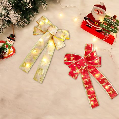 Nœud de Noël lumineux avec pendentif, motif flocons de neige et orignaux, ruban LED pour sapin de Noël. (1/5)