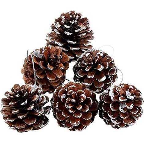 Lot de 6 pommes de pin de Noël de 5 cm (1,96 po) avec pointes enneigées, pommes de pin naturelles en bois givré, ornements pour la décoration et le design (6 pièces) (1/5)