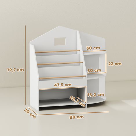Étagère pour enfants à 7 niveaux pour livres et jouets, bords arrondis, supporte 40 kg, blanche (1/5)