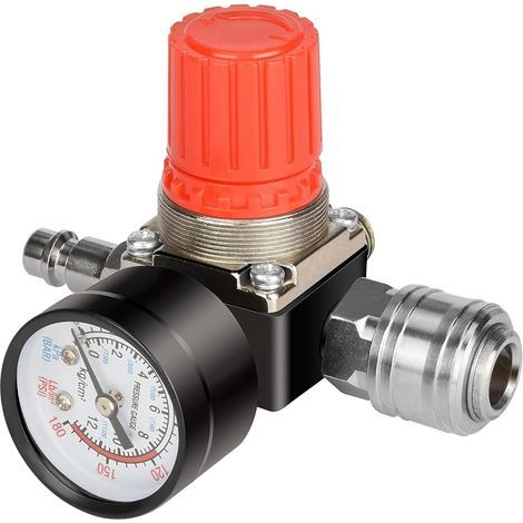 Réducteur de pression d'air comprimé 1/4", norme UE, 4 trous, avec manomètre et bande en téflon (1/5)