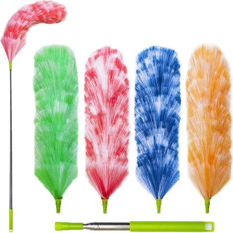 Lot de 4 plumeaux électrostatiques lavables, Tige Extensible de 63,5 cm à 139,7 cm, plumeau à Plumes pour Le Nettoyage (1/4)