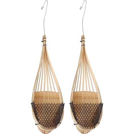 Paniers suspendus en rotin naturel avec crochets métalliques, jardinières aérées tressées à la main (1/4)