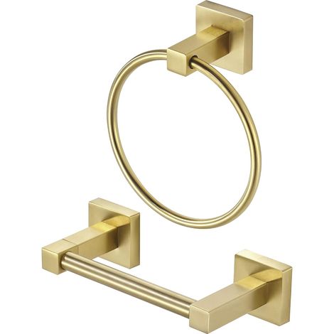 Lot de 2 Porte-Papier Toilette doré en Laiton brossé, Anneau Porte-Rouleau de Papier Toilette, Ensemble de matériel de Salle de Bain Moderne en Acier Inoxydable à Fixation Murale (1/5)