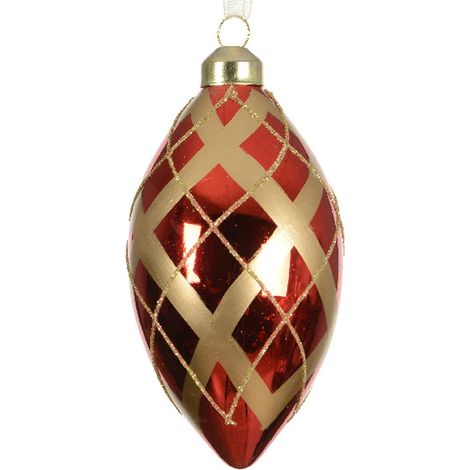 Weihnachtskugel Raute Schottenmuster Rot & Goldfarben Ø 8 cm - Glas