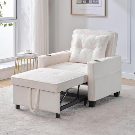 Canapé-lit extensible 3 en 1 – Avec porte-gobelets et port USB, canapé-lit, fauteuil convertible, idéal pour les petits espaces