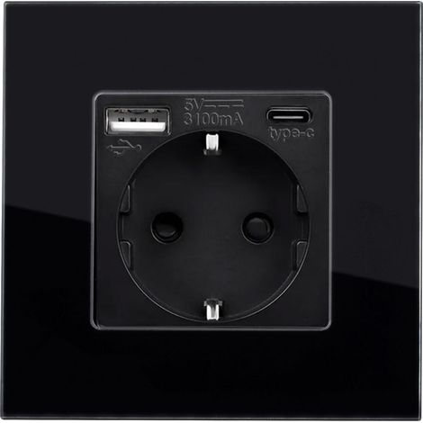 Presa Schuko Tipo F con USB con Cornice Cristal Modern Nero (1/3)