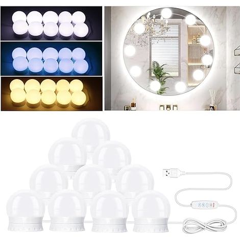 LED Mirror Light, Dressing Table Light, 3 Colours, LED Dressing Table, Makeup Light, Vanity Light, for Cosmetic Mirror, Bathroom Mirror (1/5)
