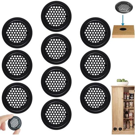10 pezzi di fori di ventilazione per scarpiera, fori di ventilazione rotondi per armadietto, fori di ventilazione in acciaio inox, neri, copertura da 53 mm per fori di ventilazione rotondi (1/5)
