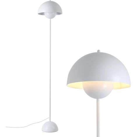 ALPINALUZ Lámpara de Pie de Diseño Nórdico Clásico on Pantalla y base Parabólica Casquillo E27 para Salón Comedor Dormitorio Blanco (1/5)