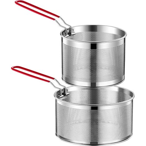 2 Pcs Passoires Alimentaires en Acier Inoxydable avec Poignée Amovible Passoire Pâtes en Métal Passoire de Cuisine Panier à Friteuse et Pâtes pour Laver Egoutter Frire Vapeur(18cm,20cm) (1/5)