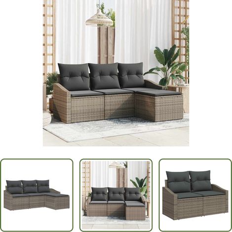vidaXL Poly Rattan - Sofa Set mit Kissen 4 pcs Grau Poly Rattan (1/5)