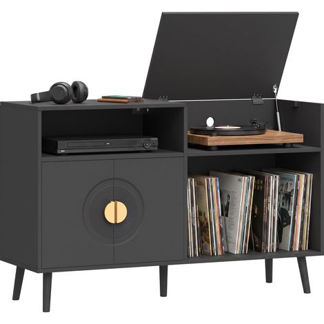 HOMCOM Record Player Stand Holds Up to 300 Albums with Cable Hole, Black (1/5)