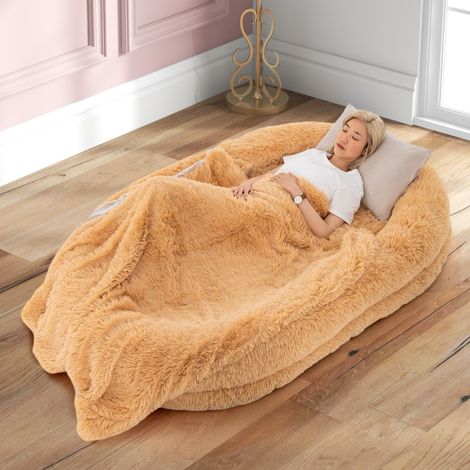 Lit pour Humains et Chiens Lit en Fausse Fourrure Douillette et Lavable Adapté aux Animaux et aux Adultes 171 x 115 x 25 CM Marron CW7971 Maison Chic (1/3)