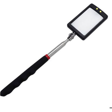 Miroir Télescopique - Avec 2 Lumières LED - Réglable en Longueur et Angle - Pour Inspection Mécanique Automobile - 1 Pièce (1/4)