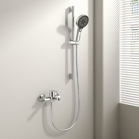 All-copper hot and cold water mixing valve shower faucet 3-in-1 double-opening mixing valve switch bathroom set - electroplated upgrade set