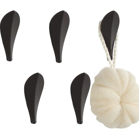 Crochets pour serviettes Lot de 5 crochets muraux noirs à motif feuille pour salle de bain et cuisine (Noir) (1/5)
