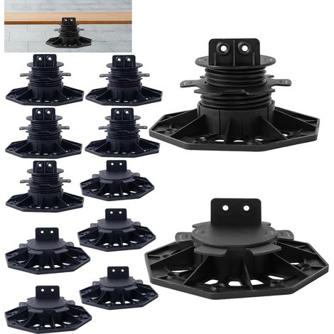 pieces of height-adjustable sill bearings, 30-70 mm patio leg bearings, black, bearings for courtyard pavers, patio gardens, patio tiles, landscaping (1/5)