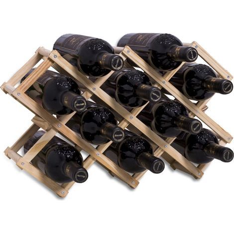 Casier à vin empilable en Bois contenir 10 Bouteilles 45X12.5X31CM, Etagere rhombe Log, Porte Bouteille Artisanale à 3 Niveaux, Range Bouteille pour comptoir de Bar, Salon, Cuisine (1/5)
