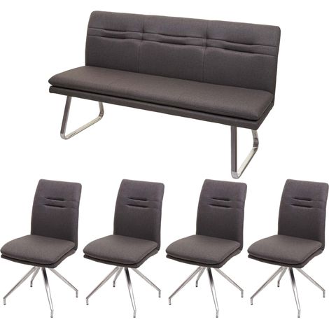 Esszimmer-Set HHG-922, Sitzgruppe Esszimmergruppe Esszimmergarnitur, Stoff/Textil Edelstahl gebürstet grau-braun 160cm