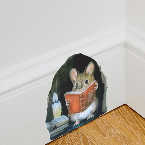 Souris de Lecture Mignonne en Sticker Murale - Décoration Maison Créative avec Bougie (1/5)