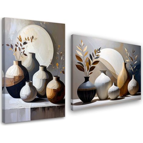 Set de tableaux sur toile  Nature morte cruches en beige 2 x 20x30