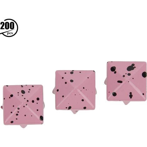Lot de 200 clous pyramidaux métalliques 10mm, base rose et pointe noire, accessoires décoratifs pour vêtements et sacs.