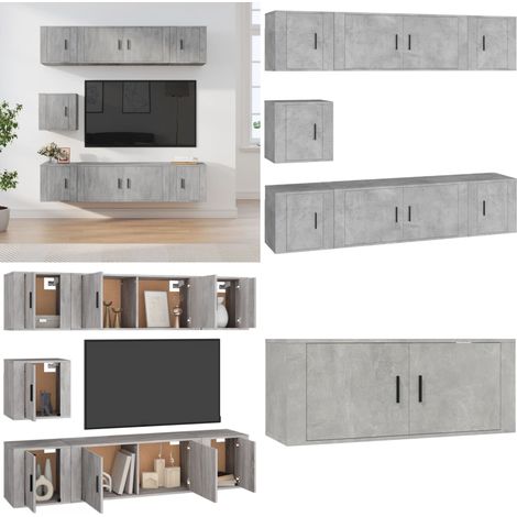 Set di Mobili Porta TV 7 pz Grigio Cemento in Legno Multistrato - Mobili TV a parete - Mobili TV in legno multistrato