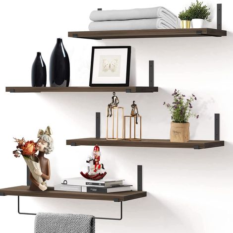 DriSubt Schweberegale 4er Set Wandboard Holz für Schlafzimmer, Badezimmer, Wohnzimmer, Flur, Küche und Büro, Länge 40cm (1/5)