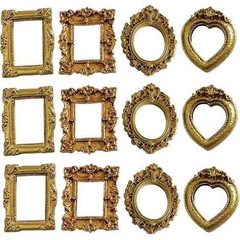 12 mini cadres photo dorés - Cadres photo miniatures baroques vintage en résine - Décorations photo DIY pour les fêtes, mariages et autres occasions (1/5)