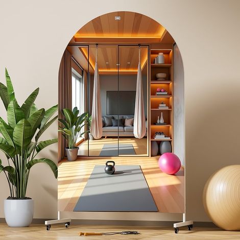 Hasipu Ganzkörperspiegel 170 x 100 cm, 360° Drehbar Standspiegel mit Rollen, Gehärtetes Glas, Gewölbter Home Gym Spiegel Tanzspiegel für Schlafzimmer Fitnessraum Yoga (1/5)