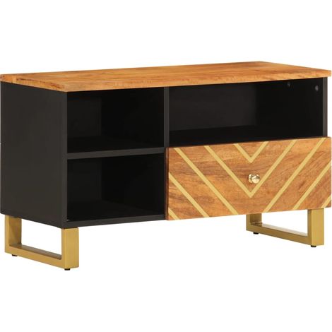 Mobile TV multimediale scaffale per televisione televisore buffet sala da pranzo soggiorno camera da letto e legno massello di mango 80 x 33,5 x 46 cm marrone 020027598