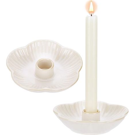 Dailygoods，Portavelas de porcelana，2 piezas，Soporte para velas con forma de flor，Portavelas de cerámica，Decoración para bodas/Halloween，12,3 cm