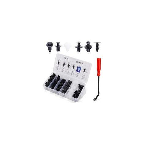Lot de 100 rivets en plastique pour pare-chocs de voiture de 6 tailles les plus populaires et extracteurs de fixation