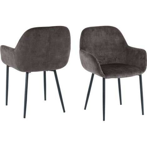 Lot de 2 fauteuils de table en velours avec pieds en métal noir pour salle à manger - PANGIVO (1/5)
