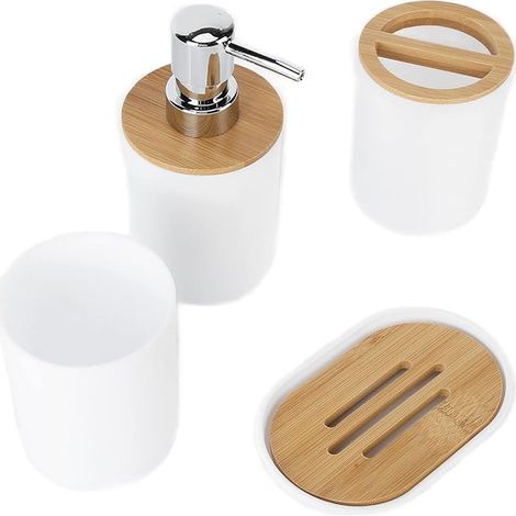 Bathroom Accessories Set Plastic Toothbrush Holder Toothbrush Cup Soap Dispenser Soap Dish Bottle Set with Parts White (1/2)