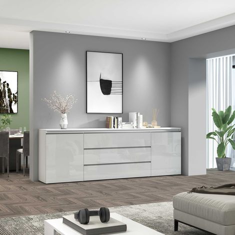 Buffet/bahut moderne 240 cm blanc brillant Maeva (1/5)